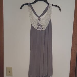 Secret Possessions Gray & Lace Racer Back Tank Top SZ L